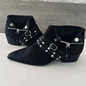 Free People Black Studded Suede Leather Western Motorcycle Boots Size 36-6